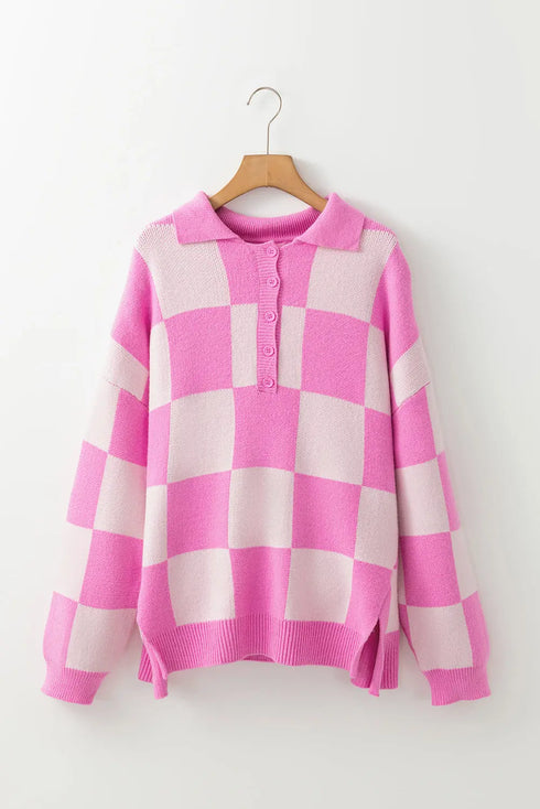 'Galena' Pink Checkered Sweater - Celes Fashion
